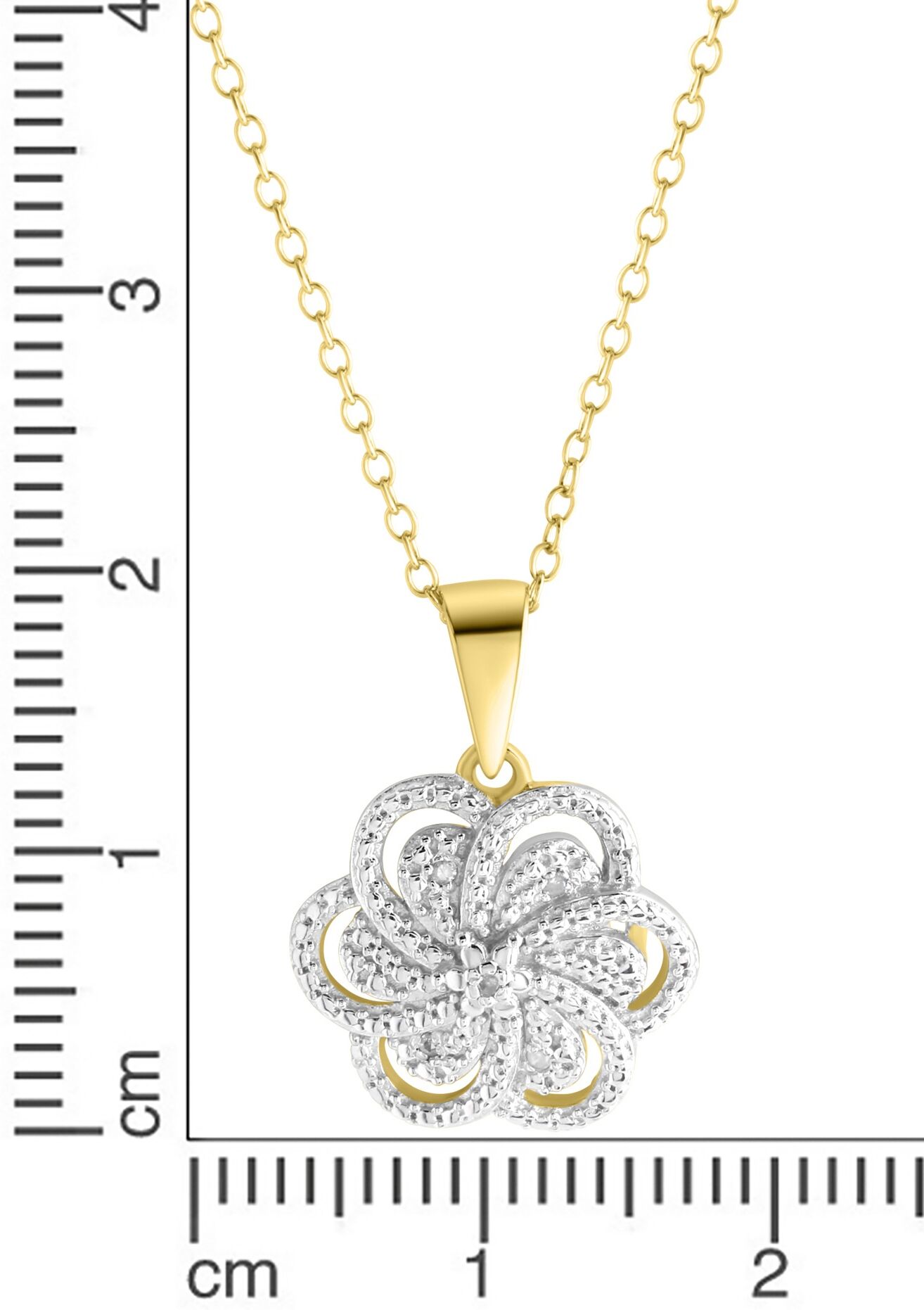 Kette mit Anhänger FIRETTI "Schmuck Geschenk, Blume / Knoten", silber (gelbgoldfarben, silberfarben), Halsketten, Damen, 0,02, Diamanten Silber 925 (Sterlingsilber), L: 45 B: 1mm, Diamanten, Silber 925 (Sterlingsilber), Kette mit Anhänger, mit Diamanten, 
