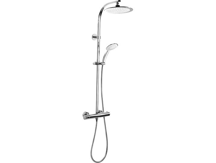 Duschsystem CORNAT Style - verchromt - Mit Thermostatarmatur - Variabler Bohrlochabstand , grau (chrom), H:102cm T:8,5cm, Edelstahl, Messing, Brausegarnituren, Duschsystem, 5 Strahlarten: Normal-, Soft-, Massagestrahl - Anti-Kalk