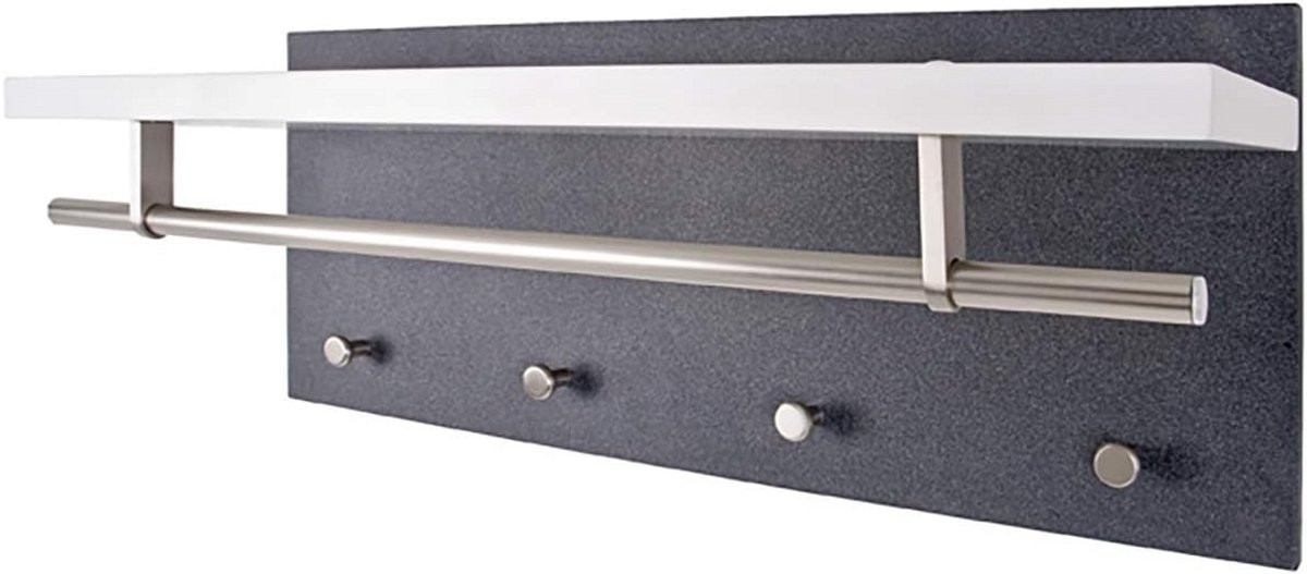 Moderne Wandkapstok in RVS Look, Graniet Look en Wit - Breedte: 75 cm