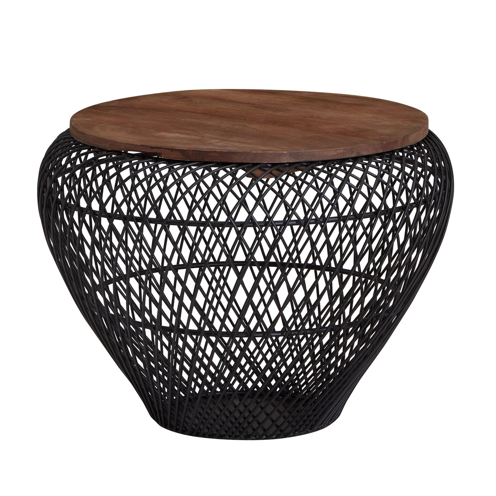 KADIMA DESIGN Runder Couchtisch mit Stauraum: Holz- und Metallgestell, innenliegender Stauraum, Mango-Massivholz, 15 kg Belastbarkeit.