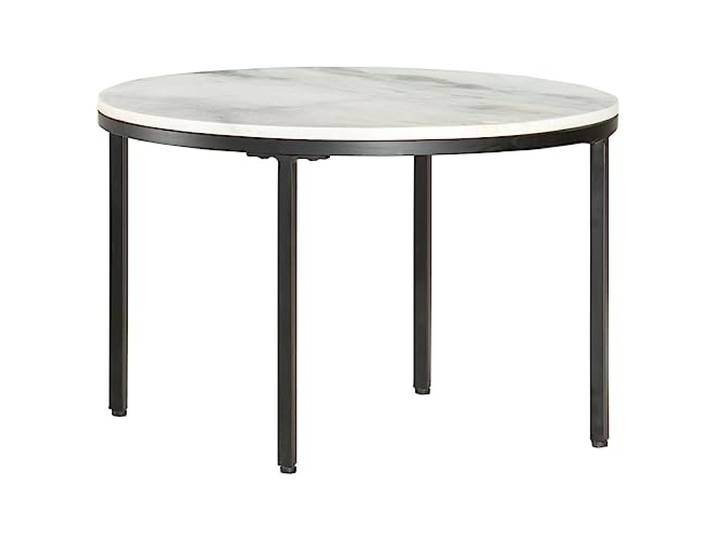 Couchtisch Weiß Schwarz Ø65 cm Echter Marmor, Beistelltisch mit Stahlbeinen Massive Marmorplatte, schwarze Stahlbeine, montiert geliefert, Ø65 cm, minimalistisch