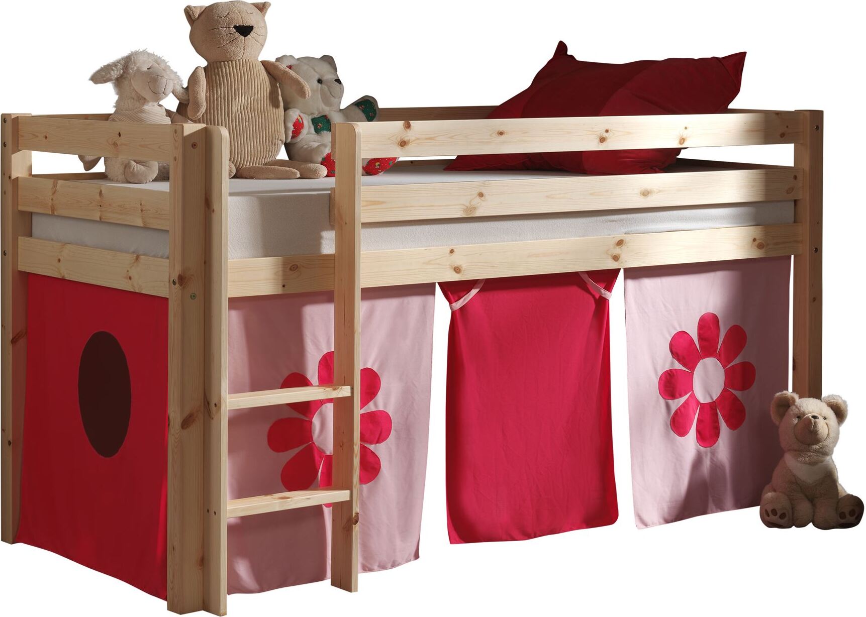 Kinderbett Karolina 210x114x106 Massivholz Natur Textilset Flower