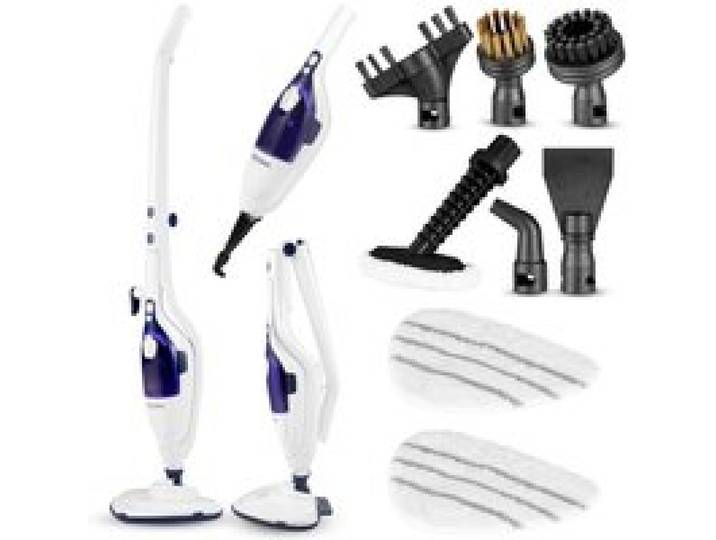 Balai vapeur 2en1 - ZEEGMA Puur Control - Nettoyeur vapeur - Pliable - 1500 W - 13 accessoires - Chauffe 20s - Câble 7m - Blanc