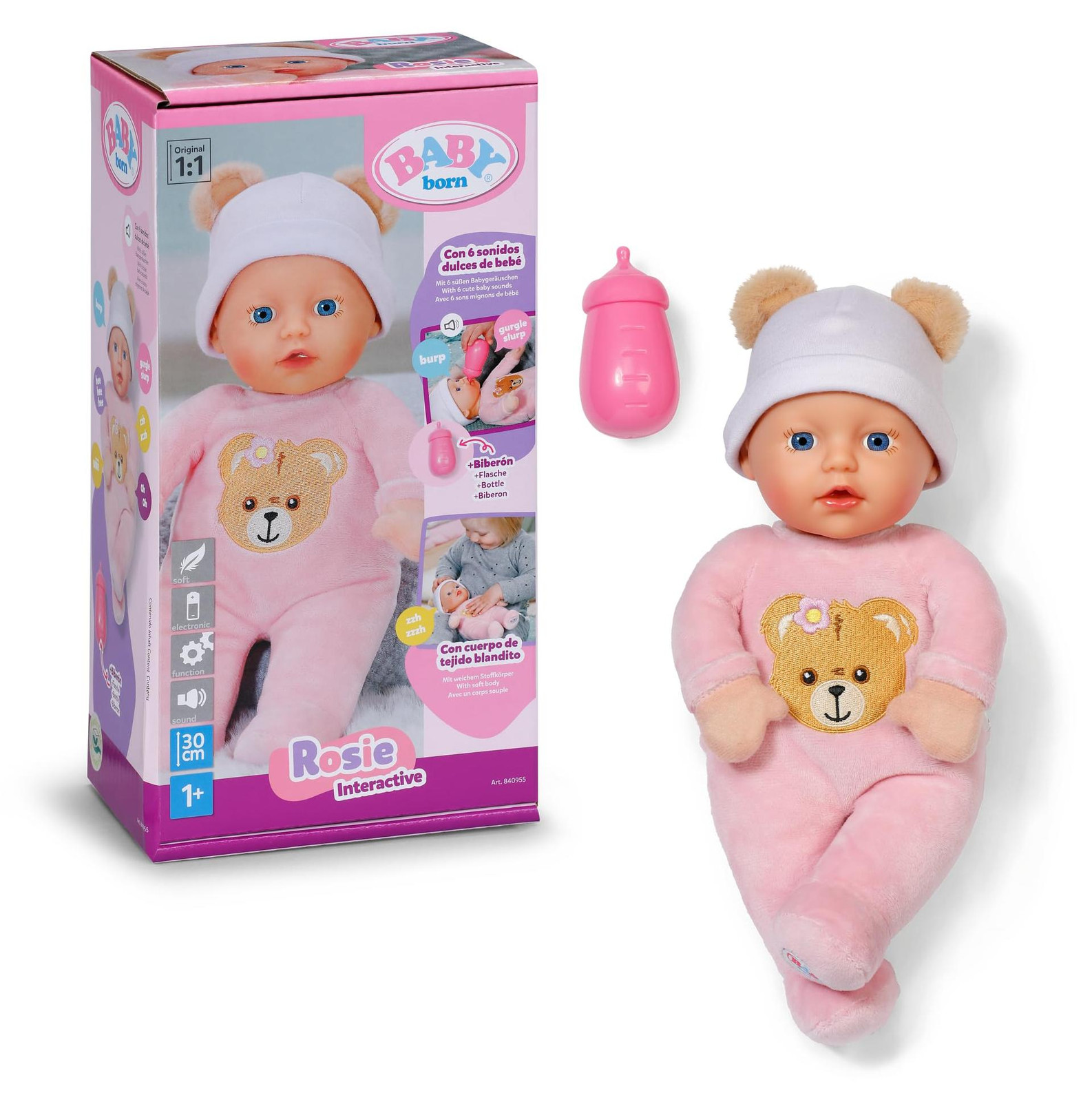 BABY born Interactive Rosie Poppenspeelgoed met geluidseffecten, 30 cm