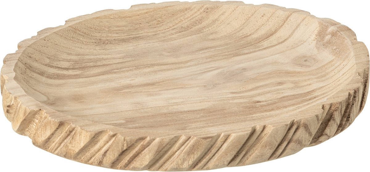 J-Line Gebeeldhouwd decoratief dienblad van paulowniahout in naturel