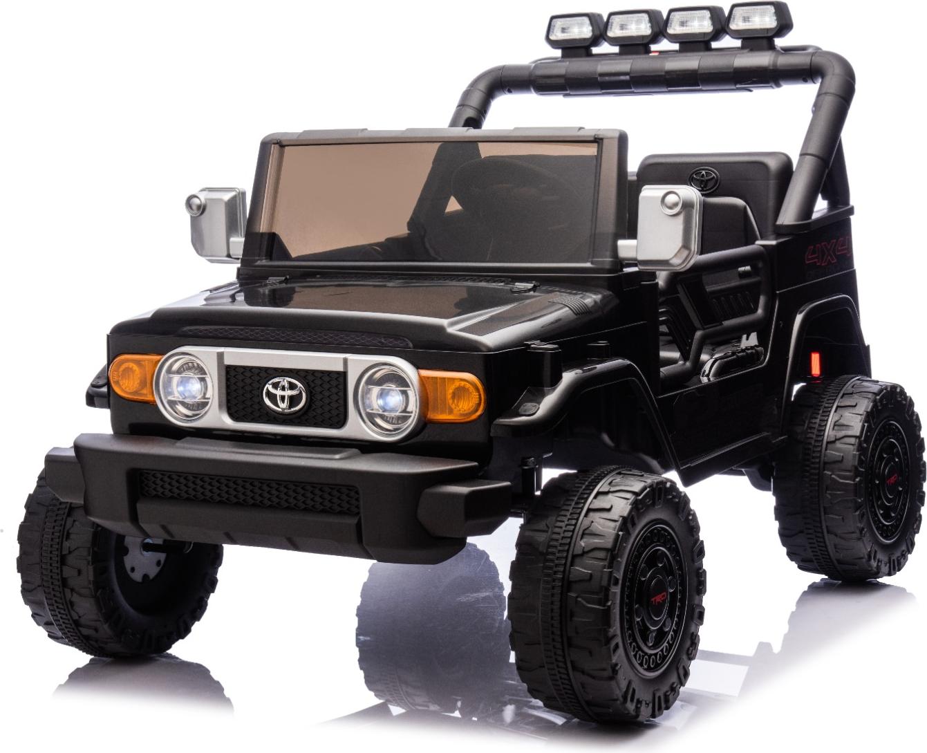 Elektrisches Kinderauto Toyota FJ Cruiser XXL mit 4x4 Antrieb, lizenziert (Zweisitzer), schwarz, Tragbare Lithiumbatterie, Hohes Fahrgestell, Zwei Sitze, Hinterradfederung, 2,4 GHz Fernbedienung, MP3-Player mit Bluetooth, LED-Lichter