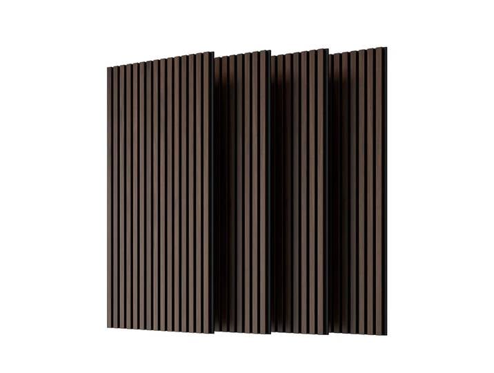 4 panneaux muraux acoustiques en bois, panneaux muraux à lamelles 3D à rainures absorbant le son - Noyer foncé, 115 cm x 60 cm