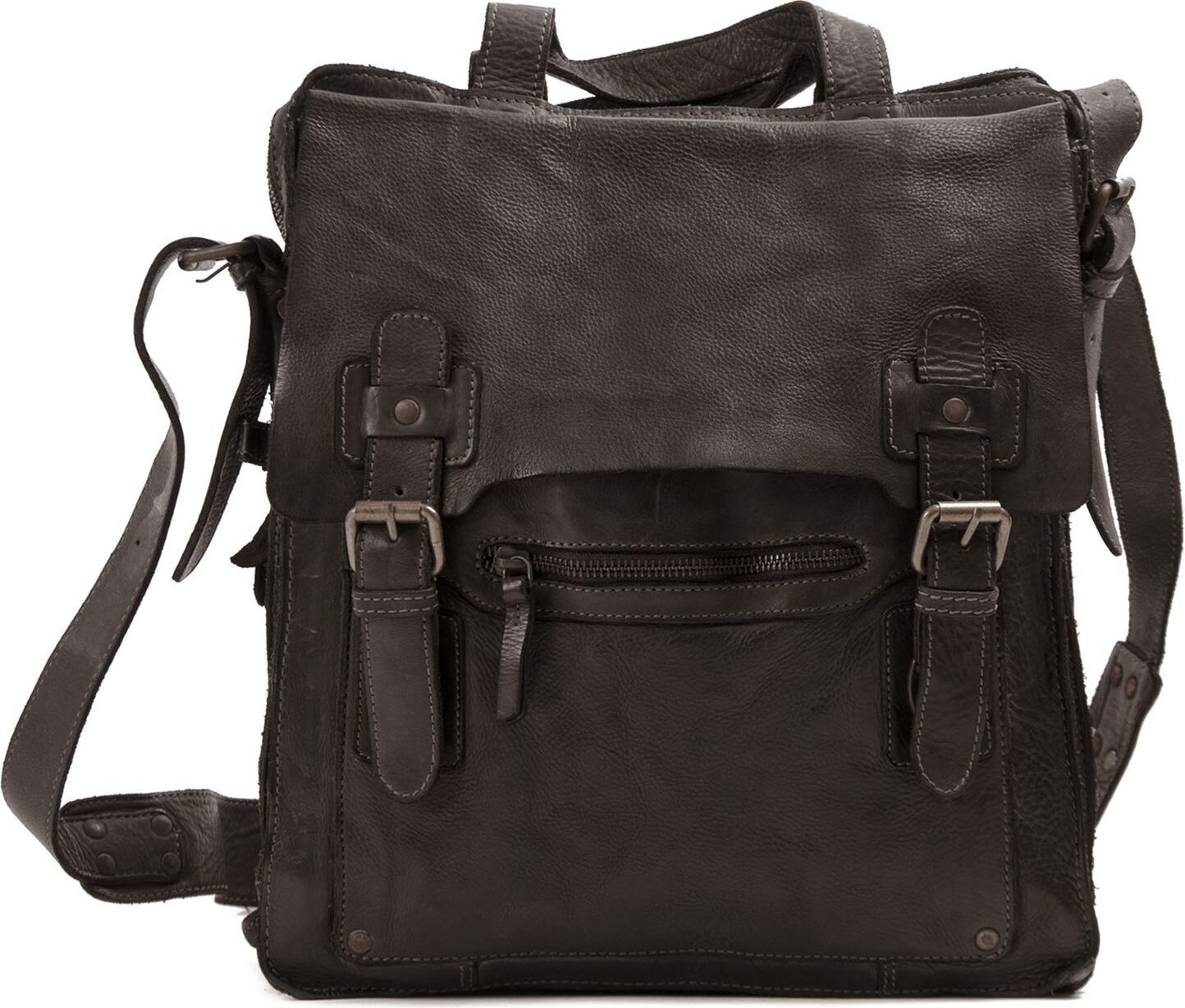 HAROLD'S Leder Umhängetasche Schultertasche Submarine Messengerbag Upend Black schwarz