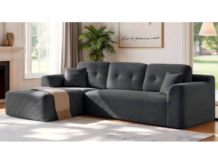 VASAGLE Ecksofa modulares Sofa 244 cm breit vakuumverpackt, Schlafsofa, keine Montage erforderlich, mit großer Chaiselongue