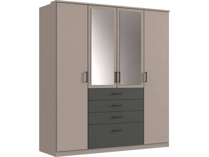 Kleiderschrank WIMEX Cottbus, in weiss oder grau modern kombiniert mit graphitfb.Schubladen , grau (saharagrau, grafit), B:180cm H:199cm T:58cm, Holzwerkstoff, Schränke, Kleiderschrank, mit 4 Schubladen, wahlweise mit oder ohne Spiegel