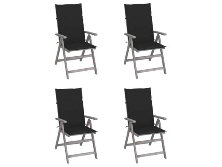 HEFZGDB Grauer Outdoor-Armlehnstuhl aus massivem Akazienholz mit 5-Fach Verstellbarer Rückenlehne und Komfort-Auflage für Garten, Terrasse und Balkon, langlebiger Hochlehner bis 110