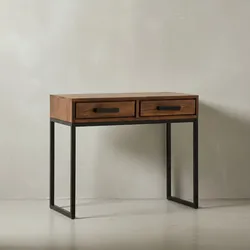KADIMA DESIGN Massiver Sheeshamholz Konsolentisch mit schwarzen Metallbeinen, Industrial Style, geräumige Schubladen