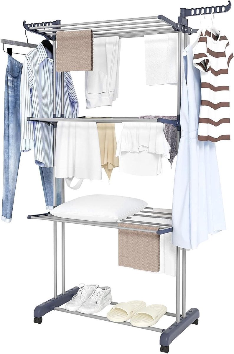 Waskrek Droogrek Kleding met 3 Verstelbare Lagen - Grijs - Hoogte: 176 cm