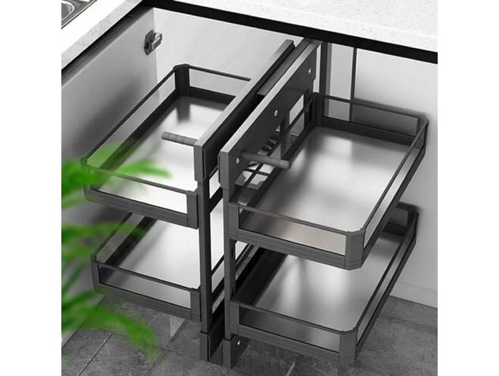 Blinder Eckschrank, ausziehbarer Organizer, Küchen-Eckschrank, ausziehbarer Eck-Küchenschrank, Aufbewahrungsregal, Regal mit 4 Ablagekörben, versteckter, ausziehbarer, blinder Eckschrank-Organizer