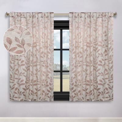 Superior Leaves Back Tab Curtains Room Darkening Machine Washable, Set of 2