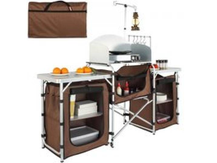 VEVOR Campingküche Campingschrank 174 x 176 x 46 cm, Tischküche mit Lampenmast & Haken Reiseküche, Faltbar Outdoor Küchenbox Aluminiumgestell Küchenschrank Campingkocher für Camping, Picknick usw.