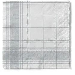 Mank Serviette aus Tissue - Nadeem in Grau, 40x40 cm, 100 Stück - Leinenstruktur Gitterstreifen Linien Struktur