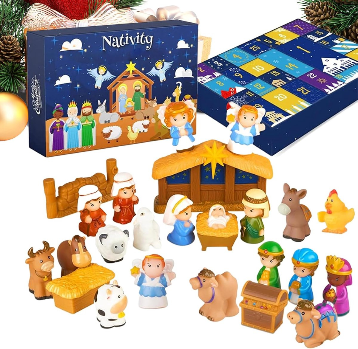 Kerst Advent Kalender met 24 Verhaal Scènes voor Gezinsactiviteiten - 40 x 27 x 2 cm