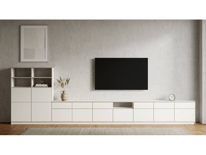 Breites TV-Lowboard - TV-Schrank mit vielen Optionen Premium Dekore Weiß Multiplex Kante