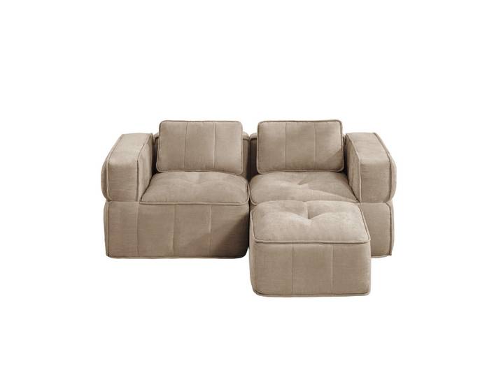 Komhtom 2-Sitzer-Sofa mit Hocker, minimalistisch, Polyester-Sandfarben, Mode, 162x67x198 cm, Wohnzimmer, Sofas & Couches, Sofas, 2-Sitzer Sofas