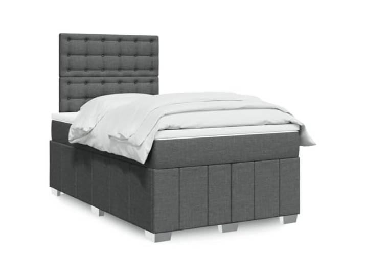 WXGTBKPR Boxspringbett 120x190 cm Taschenfederkern Matratze Dunkelgrau Inklusive Topper, Verstellbares Kopfteil, Stoffbezug, Lattenrost integriert