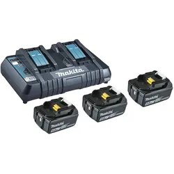 makita Power Source Kit 3x Akku BL1850B 18V 5,0 Ah, Doppel-Schnellladegerät DC18RD
