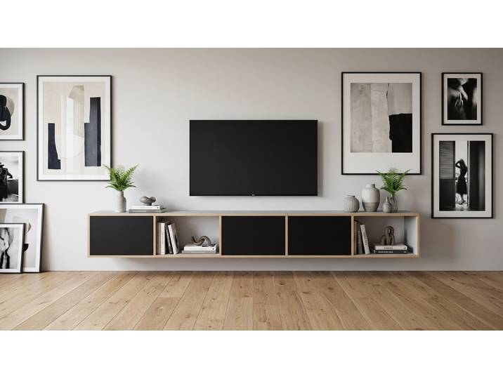 Lowboard mit Wandhalterung – TV-Board - Wandkommode Multiplex Multiplex Weiß