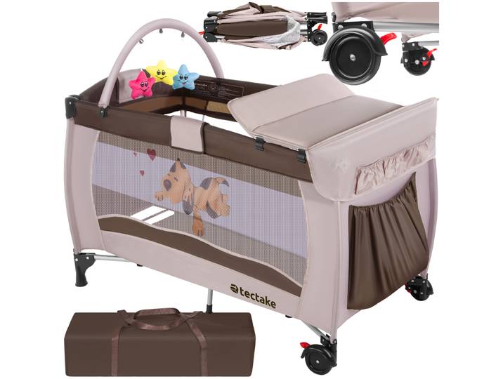 Lit parapluie, Lit bébé pliant, Lit de voyage réglable 132x75x104cm + 1 Sac de Rangement - marron