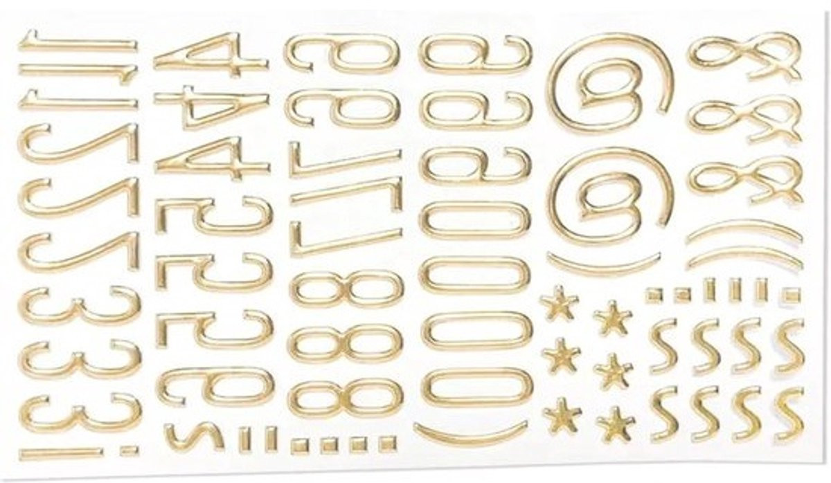 Zelfklevende Alfabet en Cijfer Stickers - Gouden Glinsterend Design - 15.4 x 7.7 cm - Goud