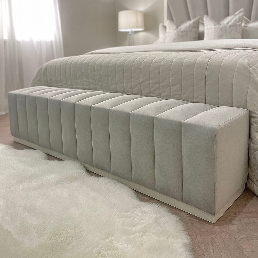 Madeline Silver Velvet & Oyster Luxury Bench, Super King