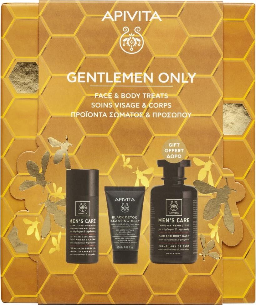 Apivita Pack gentlemen Crema Facial + gel Limpiador Facial y Champú