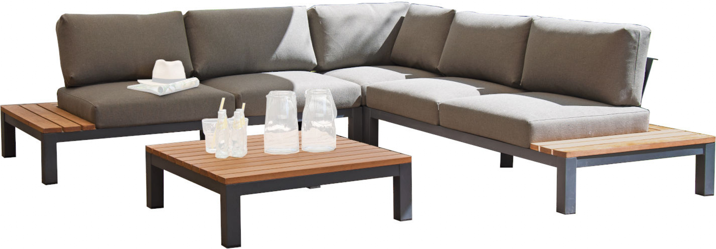 Sonnenpartner 4-teilige Lounge-Sitzgruppe Equila Aluminium/Teakholz mit Kissen anthrazit Loungegrupp
