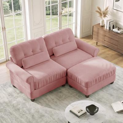 Loedds 2-Seat Chenille Modular Sectional Sofa with Ottoman & Tufted Back & Rolled Arms