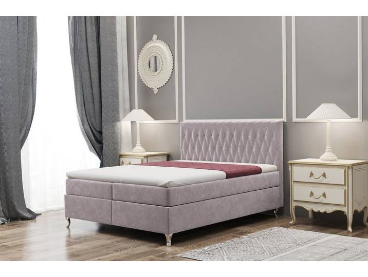Fun Möbel Boxbett Schlafzimmerbett ESME in Stoff Riviera (inkl. Bettkasten, Inkl. Topper), Strasssteine im Kopfteil