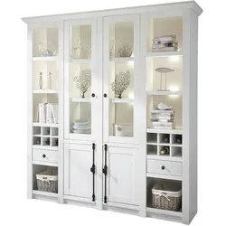 BUFFETSCHRANK weiß Pinie Landhaus, Vitrinenschrank mit Weinregal 194 x 207 cm