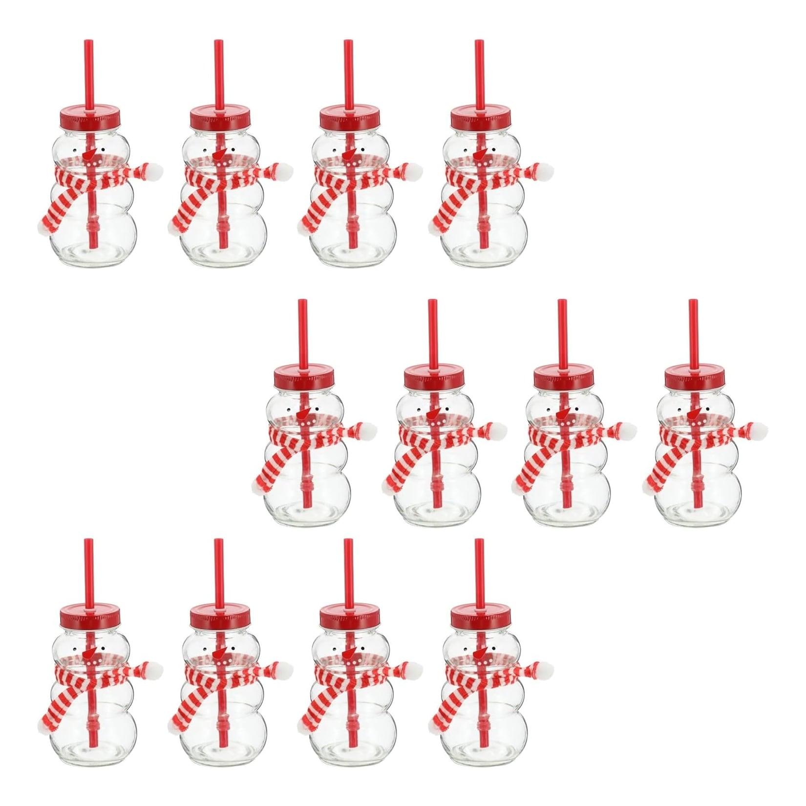 Novaliv 12x Tassen Glühwein 260 ml Personalisierte Weihnachtstasse mit Trinkhalm - Schneemann als Glühweinbecher - Weihnachts Motiv Tasse mit Deckel und Strohhalm Weihnachtstassen Handwärmer Mugs