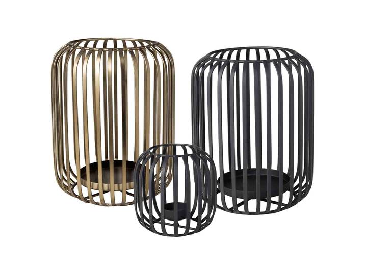 Windlicht VILLEROY & BOCH Windlichter-Set Christmas Chic 12,5 / 22,5 / 22,5 cm 3-tlg. schwarz-gold , schwarz, gold, B:2cm H:2cm T:2cm, Metall, Kerzenhalter, Windlicht, Nur Dekoration