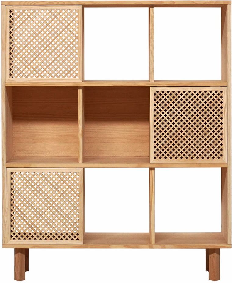 Naan Furniture Petite bibliothèque en bois massif en bois naturel 98 cm Verni Marron 98x121x30cm