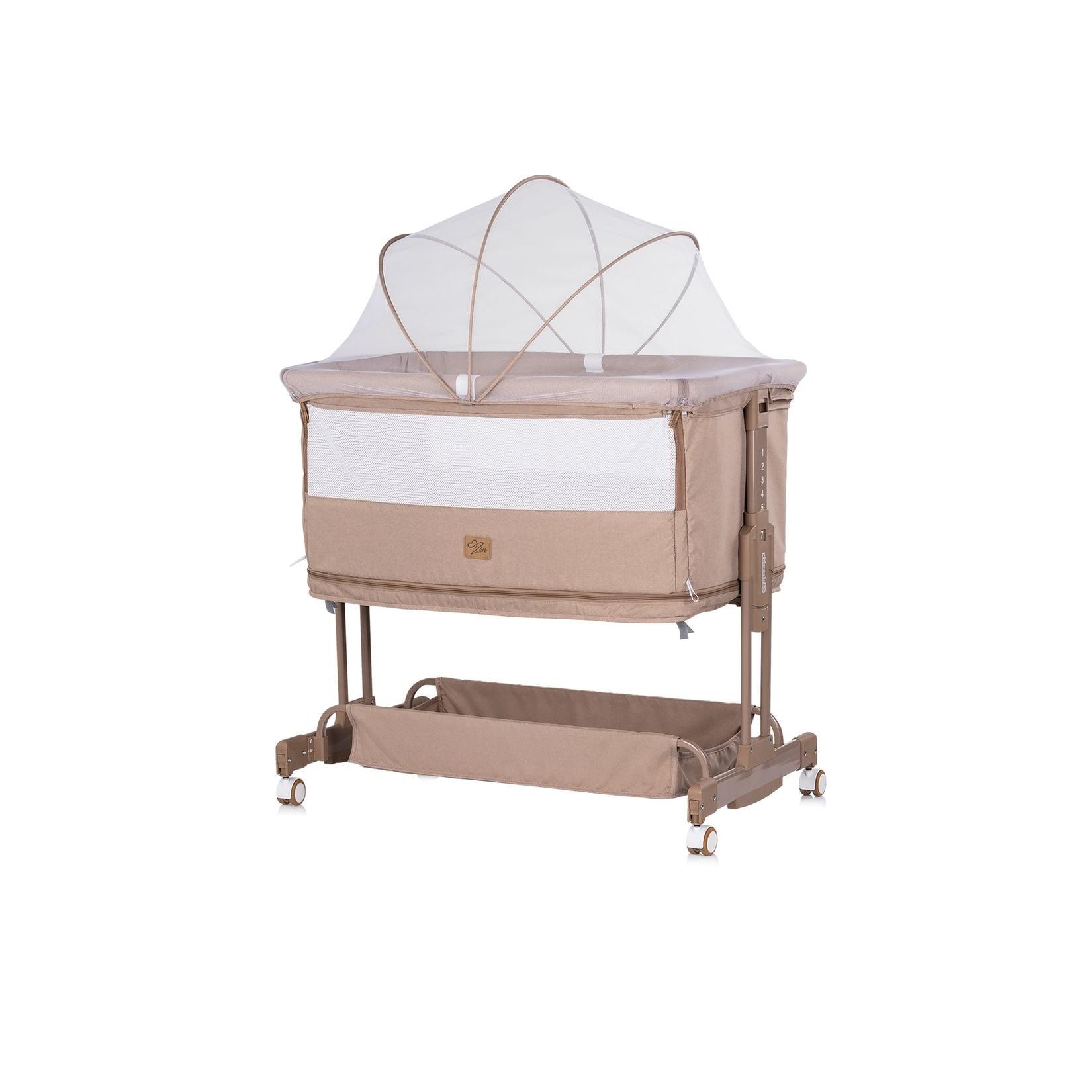 Chipolino Beistellbett Zen 2 in 1 Babybett Schaukelfunktion 7 Höhen Moskitonetz beige