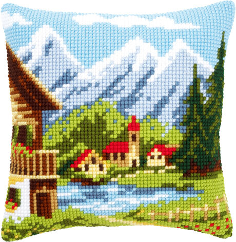 Kreuzstichkissen "Bergdorf"