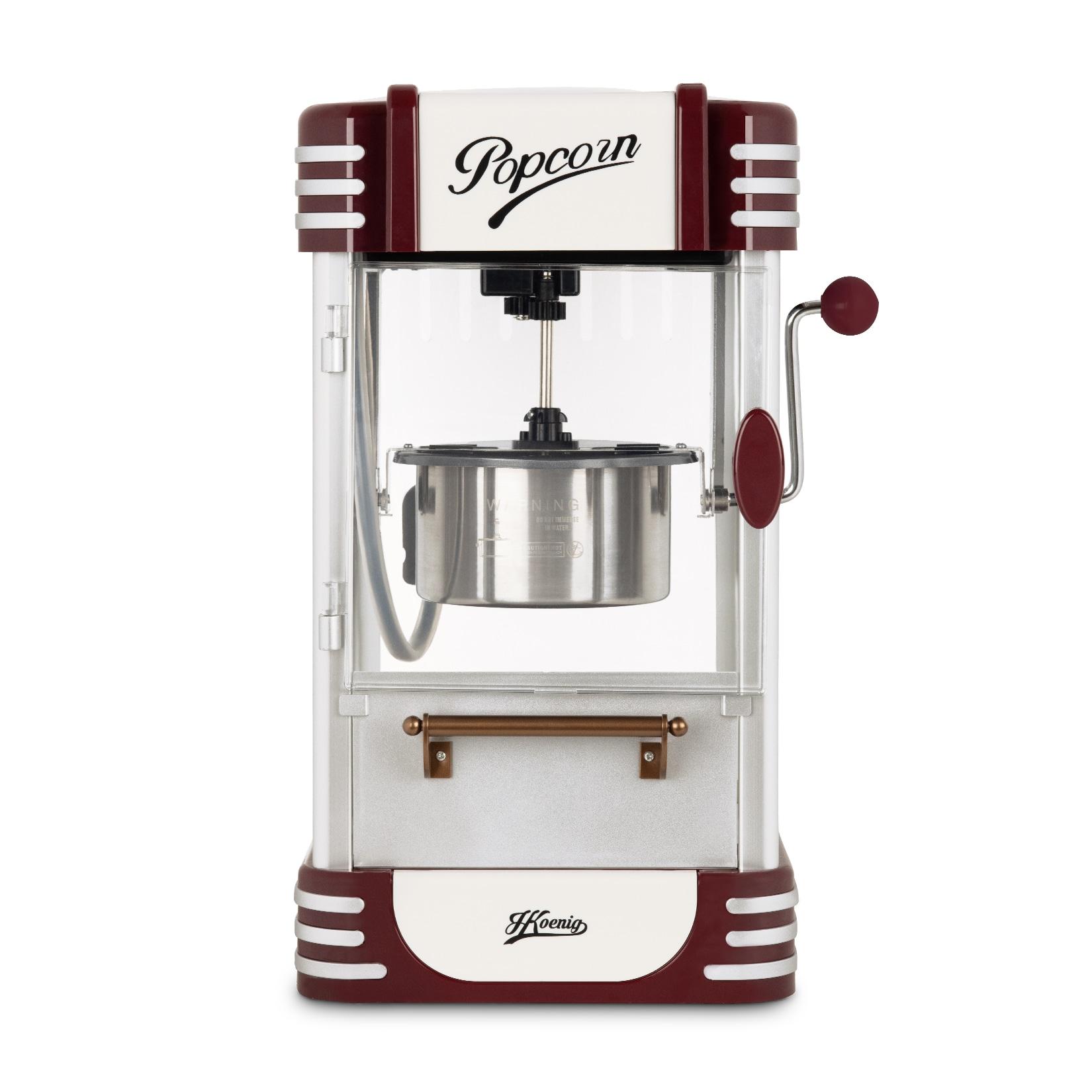 H.Koenig Popcorn Machine, einfach und schnell, Retro-Design, Topf aus Edelstahl und Aluminium, Kapazität 50 g