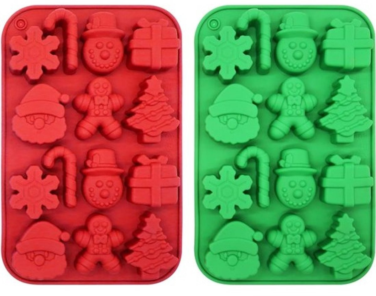 Set van 2 Kerst siliconen mallen voor chocolade en snoep met kerstman en kerstboom