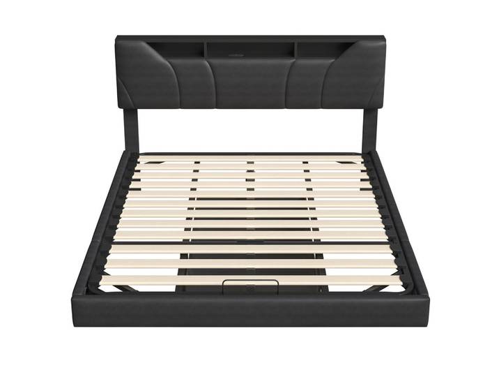 Shopentra Polsterbett 140x200cm schwarz gasdruck stauraum mit Led, Schwarz, Metall, 140x200 cm, Schlafzimmer, Betten, Polsterbetten