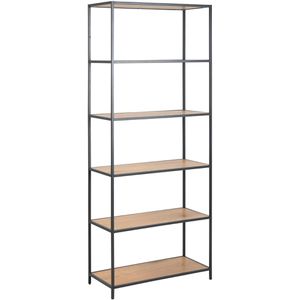 AC-Design Bücherregal Seaford, schwarz / wildeiche, aus Metall / Holz, 6 Ebenen, 77 x 185 x 35cm