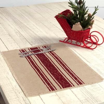 VHC Brands Vintage Burlap Stripe Placemat Set - Placemat 12x18
