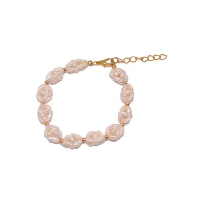 Armband FIRETTI "Schmuck Geschenk Armschmuck Armkette Wovenball", gold (gelbgoldfarben, weiß), Armbänder, Damen, 21cm, Messing Perlen, Messing, Perlen, Armband, Made in Germany - mit Süßwasserzuchtperle