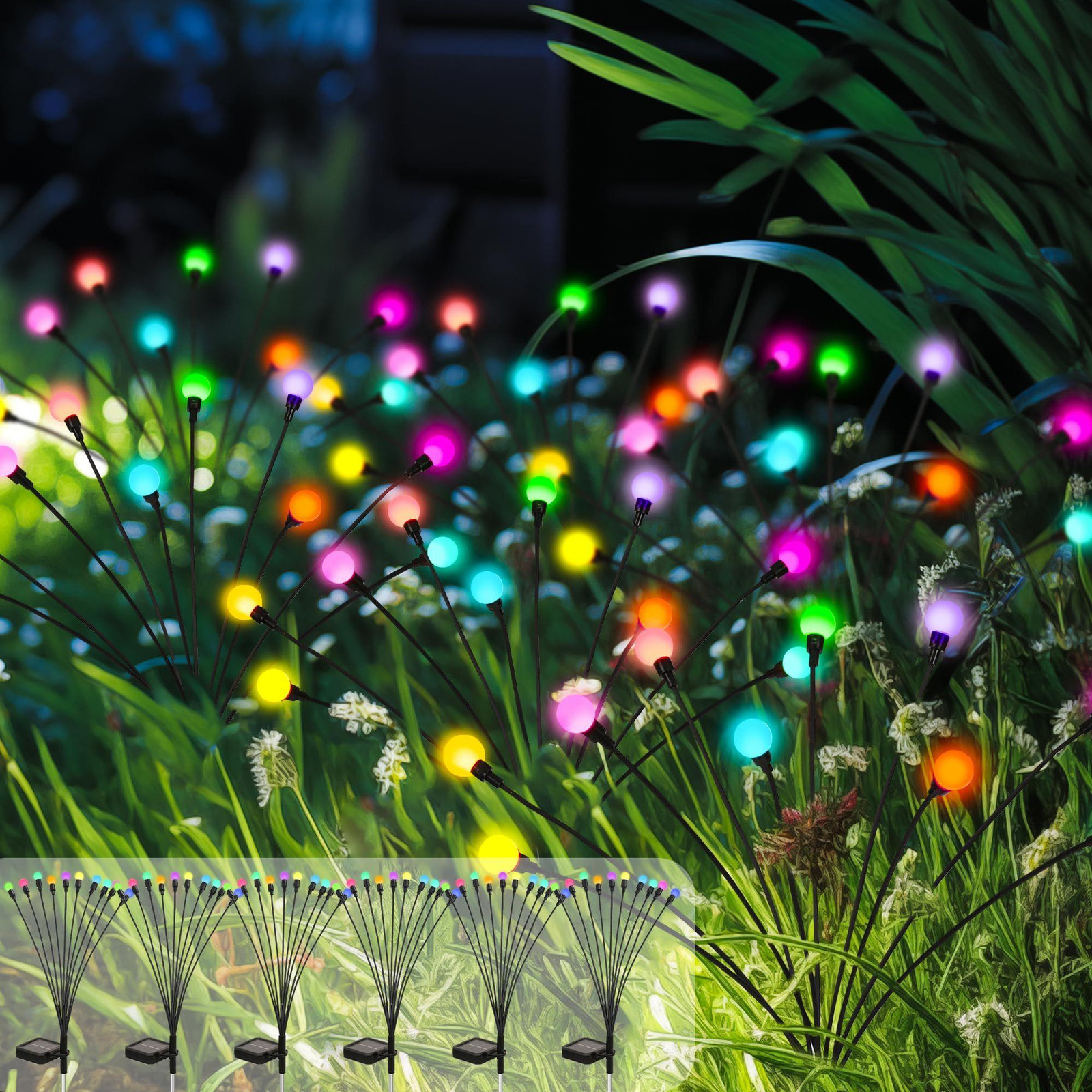 Lustrens 6 Stuks Multicolor Gloeiwormen op Zonne-energie LED Tuinverlichting Waterdicht