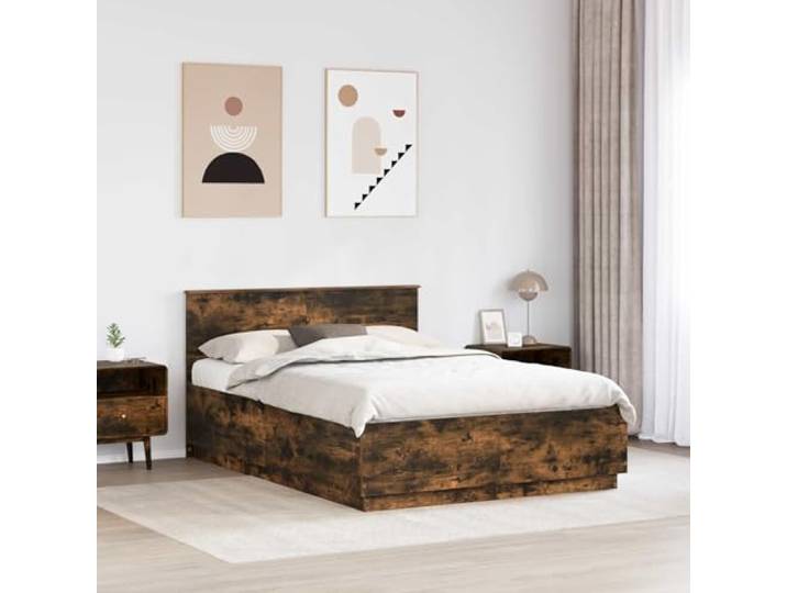 KTHLBRH Bettgestell Eiche Rauchgrau 150 x 200 cm Technisches Holz, verstellbares Kopfteil, modernes Design, einfache Reinigung