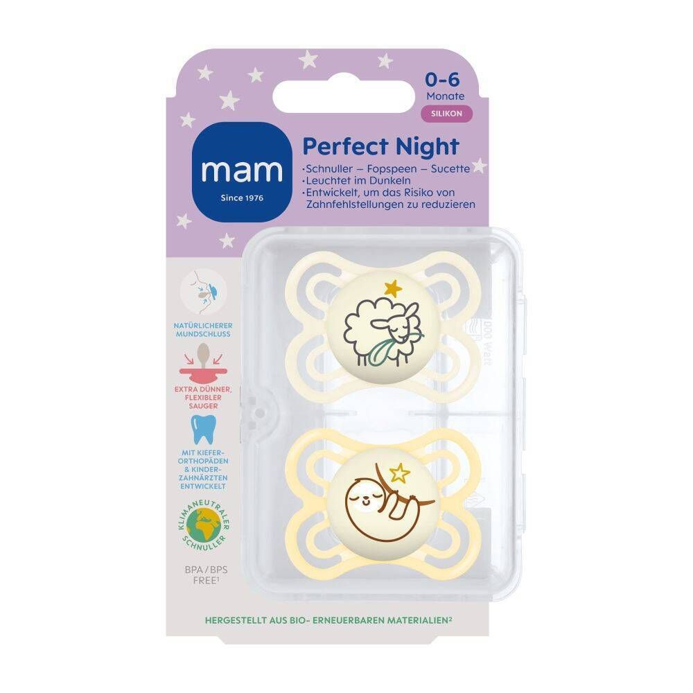 MAM Perfect Night Fopspeen Silicone Unisex 0-6 2 St Schnuller