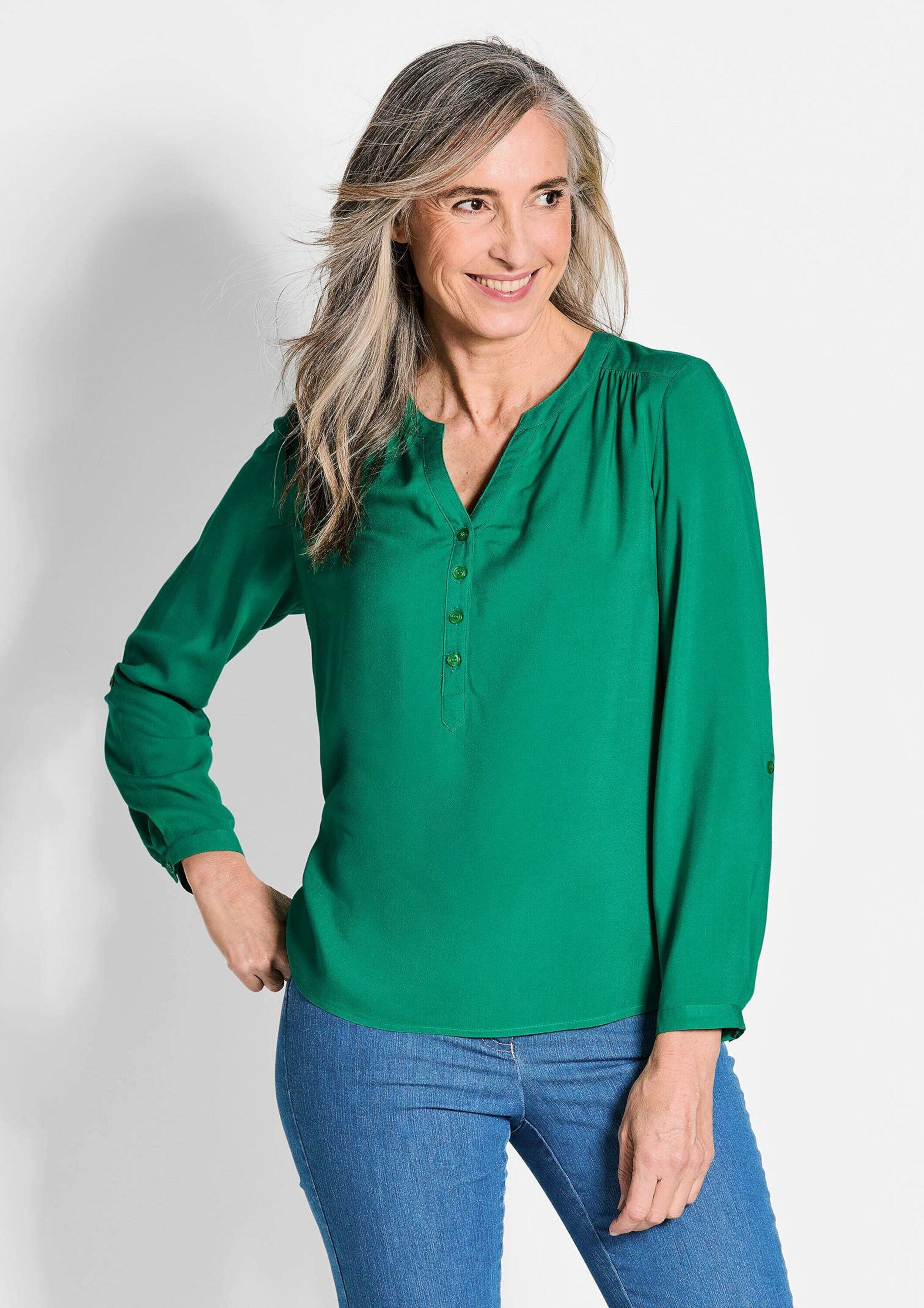 GOLDNER "Elegante Viskosebluse mit V-Ausschnitt" Knopfleiste